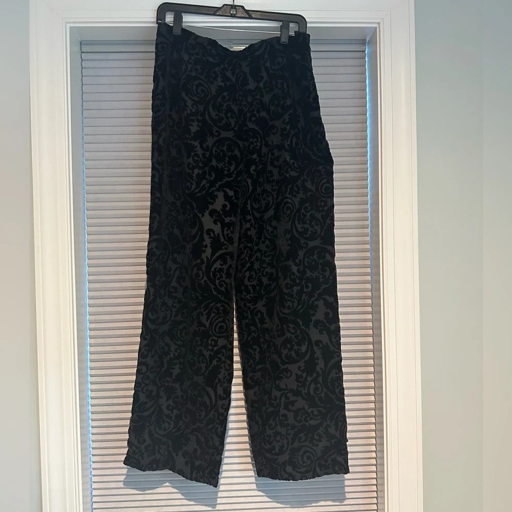 Talbots black velvet dress pants floral A-18